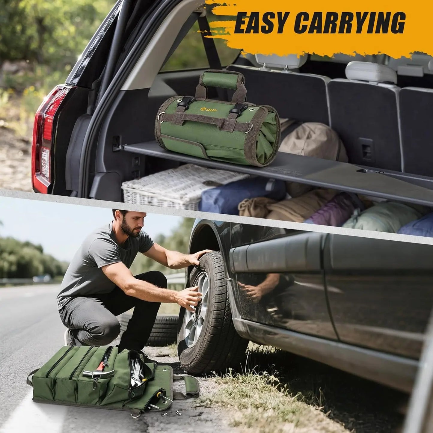 Tool Bag, Tool Bags for Men, Heavy Duty Tool Organizer, Portable Roll up Tool Bag Gifts for Him, Mechanic, Electrician and Hobbyist, Car Tool Roll Organizer -Green