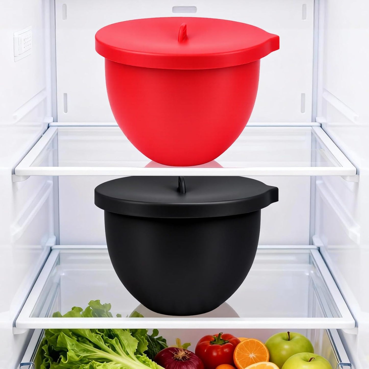 Selftek 2 Pcs Silicone Bowl Liners for 7 Qt Kitchenaid Mixers - Accessories and Attachments for Cooking and Baking, Heat-Resistant & Easy to Clean, 2 Liners with Lids (Red & Black)
