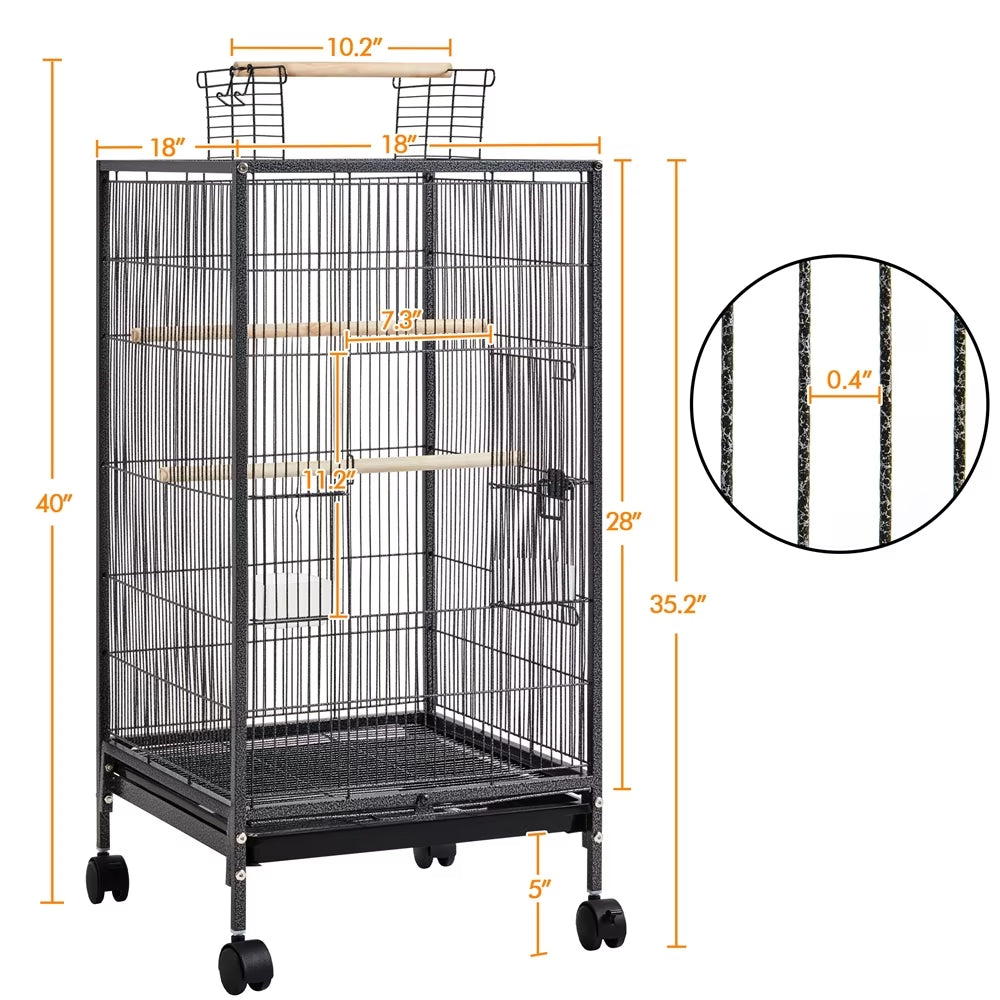 Yaheetech 40" H Wrought Iron Bird Cage with Open-Top Design & Rolling Stand Black