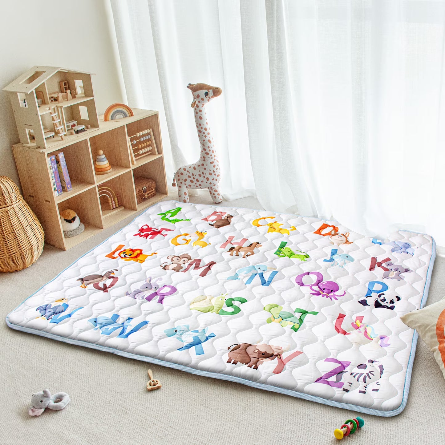 Beavtaens Baby Play Mat for Floor, Fits 71X59 Playpen, Non-Slip, Soft for Infants, 0-4 Years, Animal