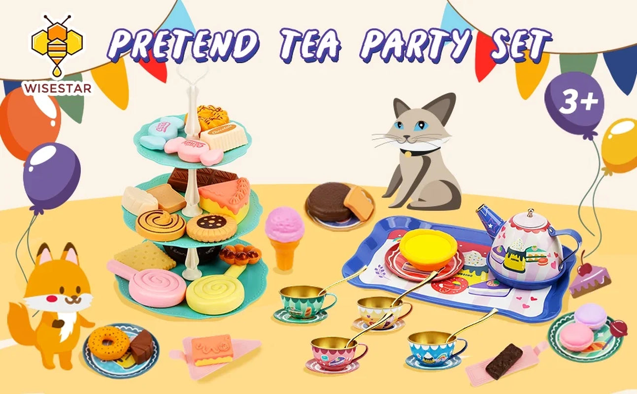 WISESTAR Tea Party Set for Little Girls, 50 Pcs Kids Tea Set, Ages 3-10