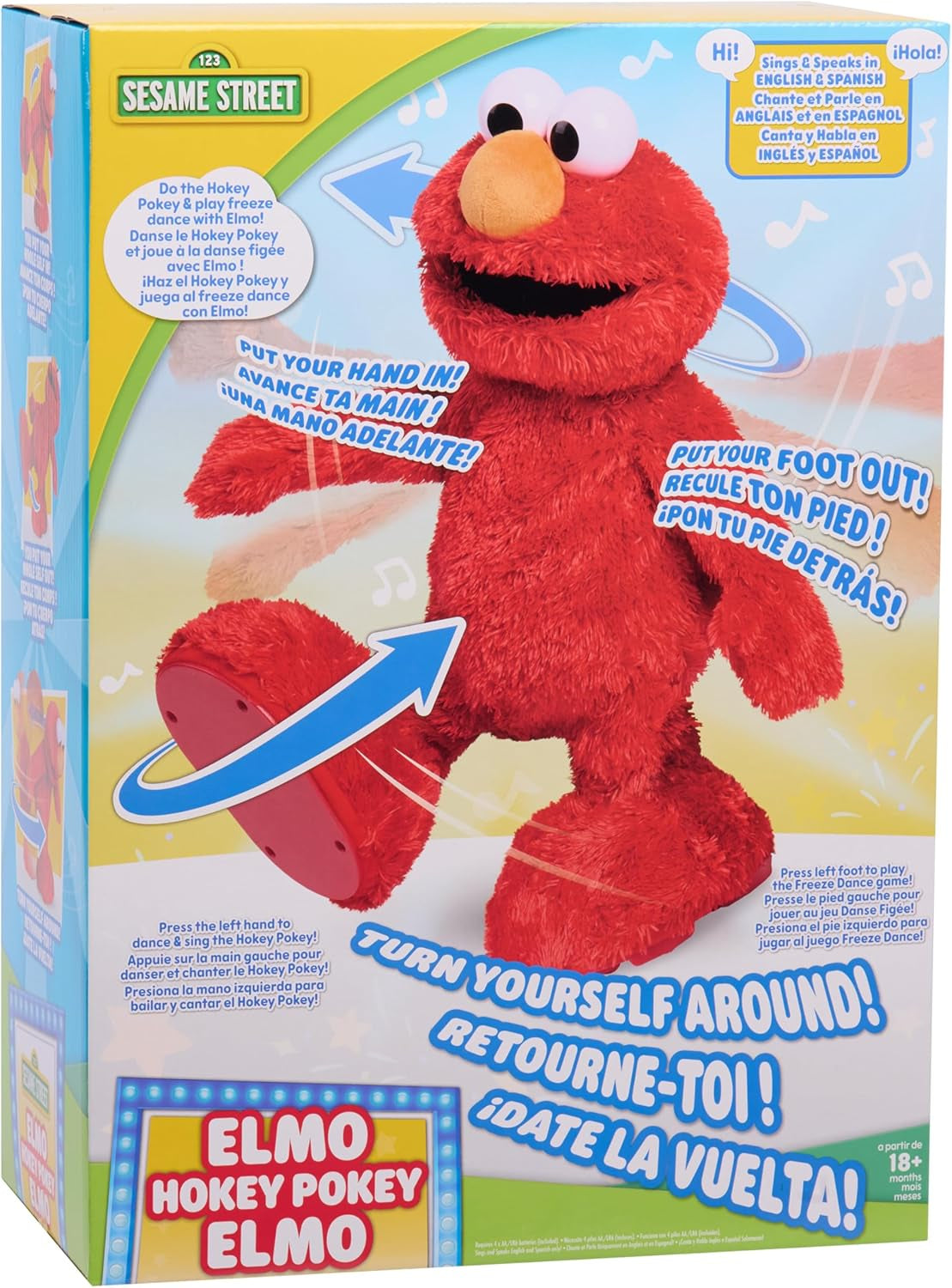Sesame Street Hokey Pokey Elmo 14” Interactive Plush Toy | Sings, Dances & Plays Music, Bilingual Stuffed Animal, Pretend Play, Soft & Huggable, for Girls and Boys, Ages 18 Months+