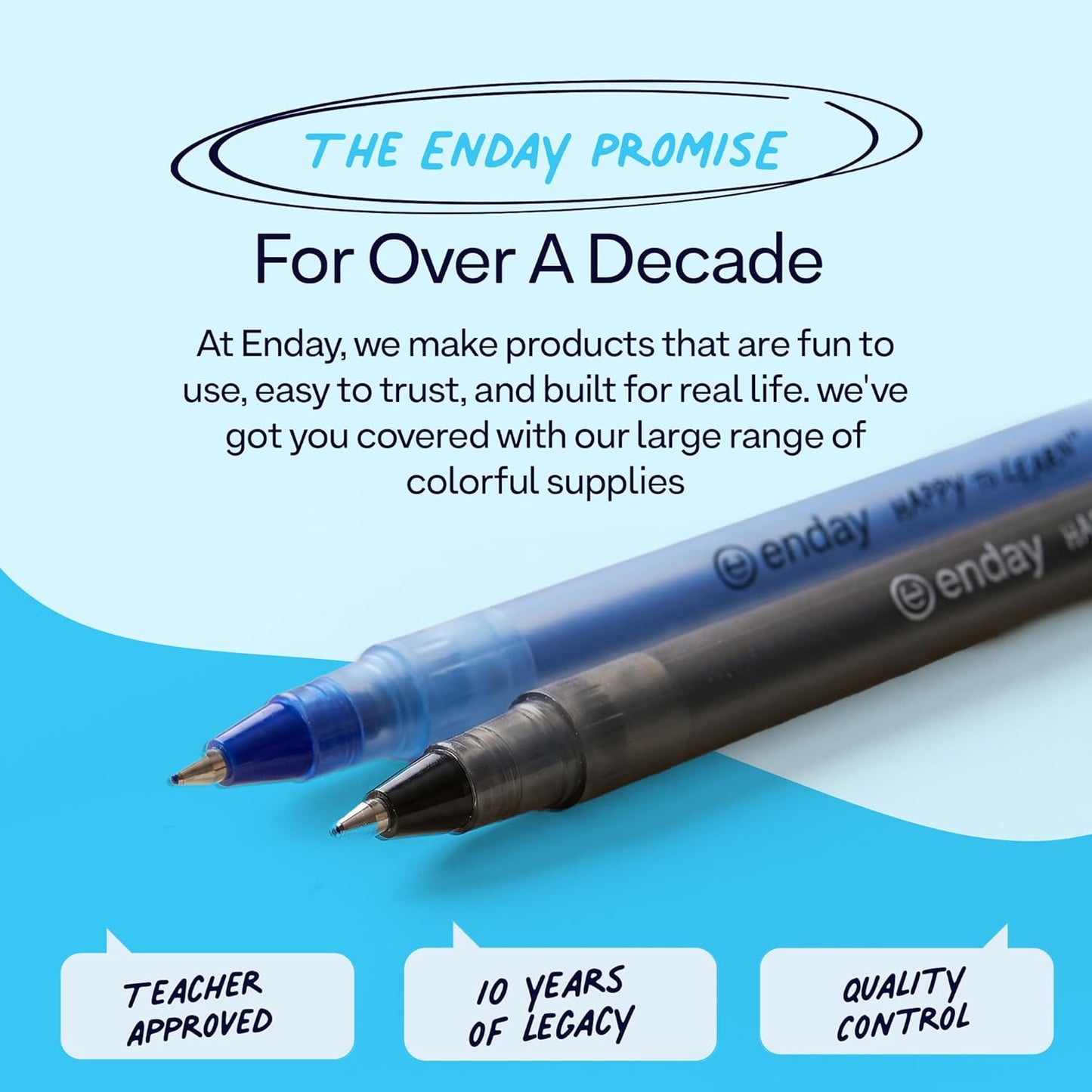 Enday Pens Ballpoint (60 Pack) 30 Blue & 30 Black Pens, Ink Pens Bulk, Medium Point 1.0Mm, Smooth Writing Ballpoint Pens, Comfortable Grip Ball Point Pens Black, Quick Dry Ink.