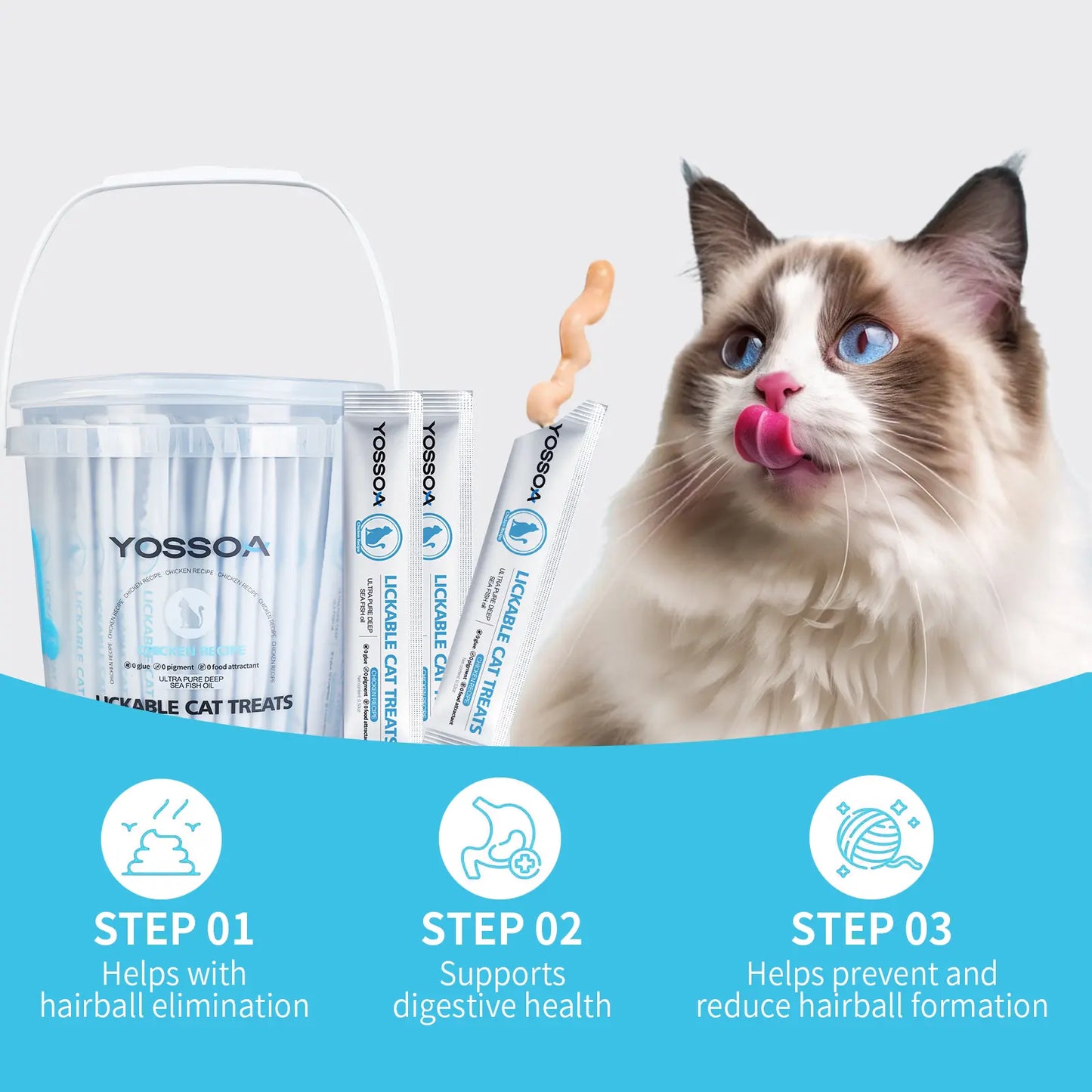YOSSOA Lickable Wet Cat Treats, Squeezable Creamy Purée Cat Treat Delectables Squeeze Lickable Treats, Squeeze Stick Lickable Treats for Cats No Added Fillers, No By-Products, No Added Preservatives
