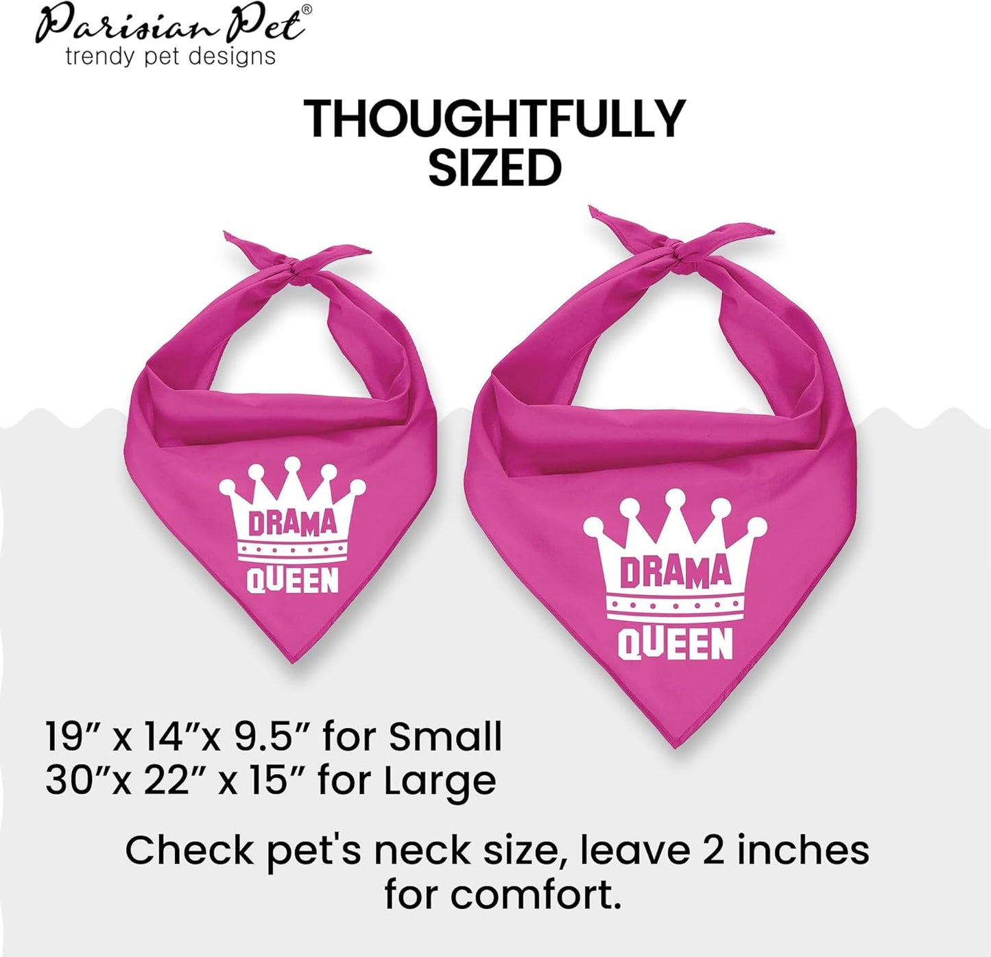 Parisian Pet Pink Dog Bandanas - Adjustable Drama Queen Puppy Bandana - Girl Dog Accessories - Breathable and Stylish Dogs Kerchief - Triangle Pet Scarves - Small Dogs Bandana - Bib for Pets