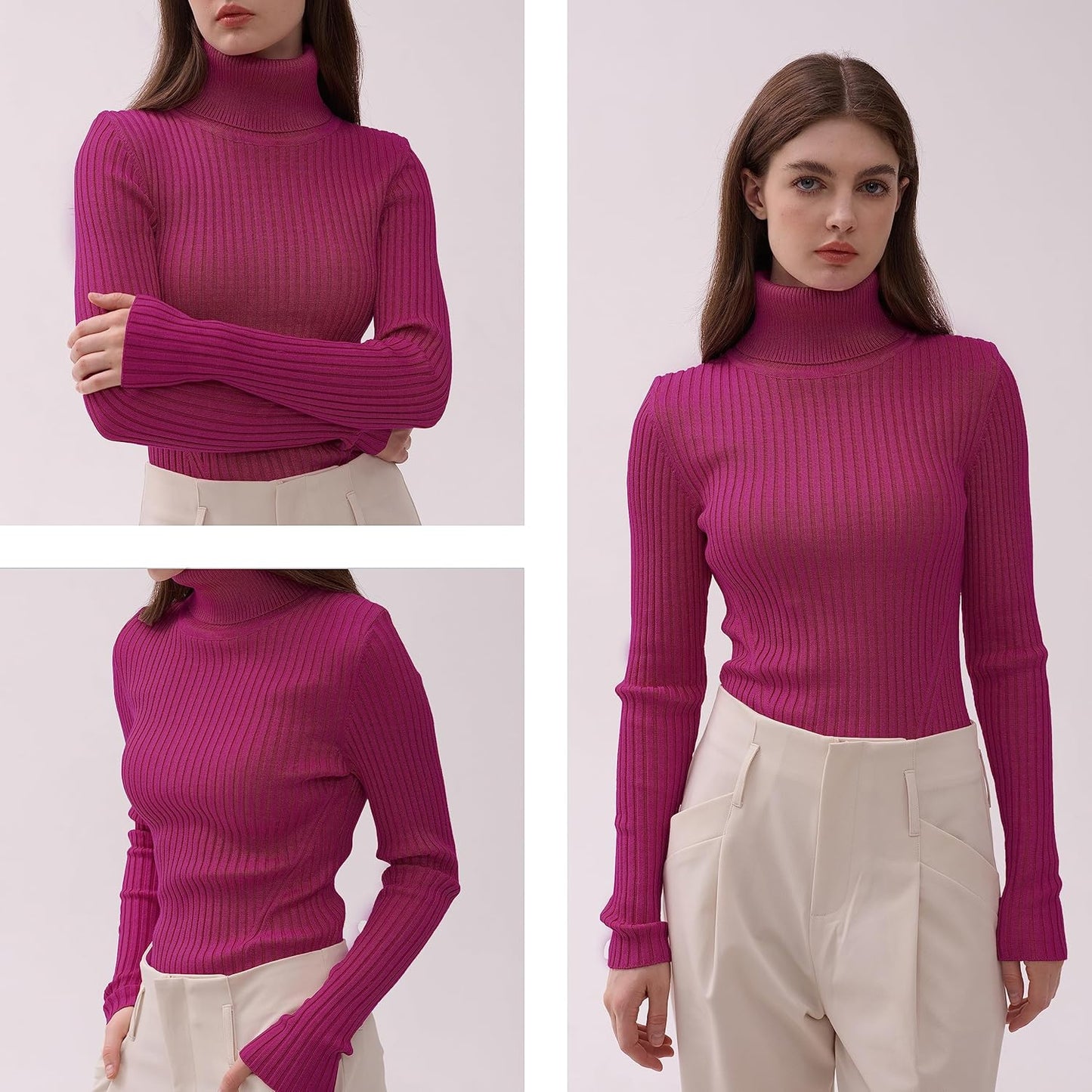 V28 Turtleneck Ribbed Sweaters for Women Cute Sexy Knitted Warm Fitted Sweater