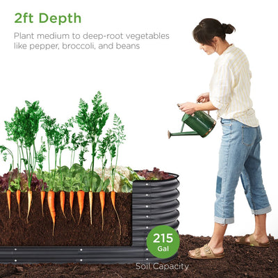 Best Choice Products 8X2X2Ft Metal Raised Garden Bed, Oval Outdoor Planter Box W/ 4 Support Bars - Charcoal