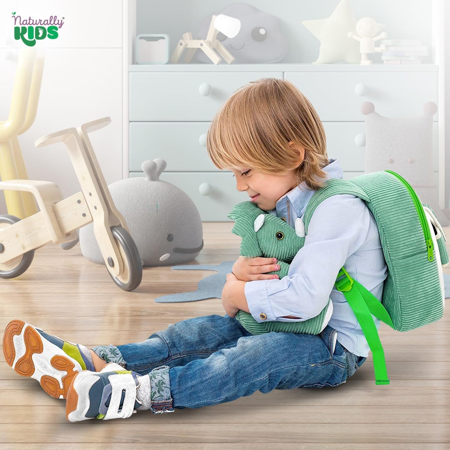 Green Triceratops Plush Stuffed Animal, Dinosaur Gifts for Kids 3-5, Dinosaur Backpack, Toddler Backpack for Boys, Girl