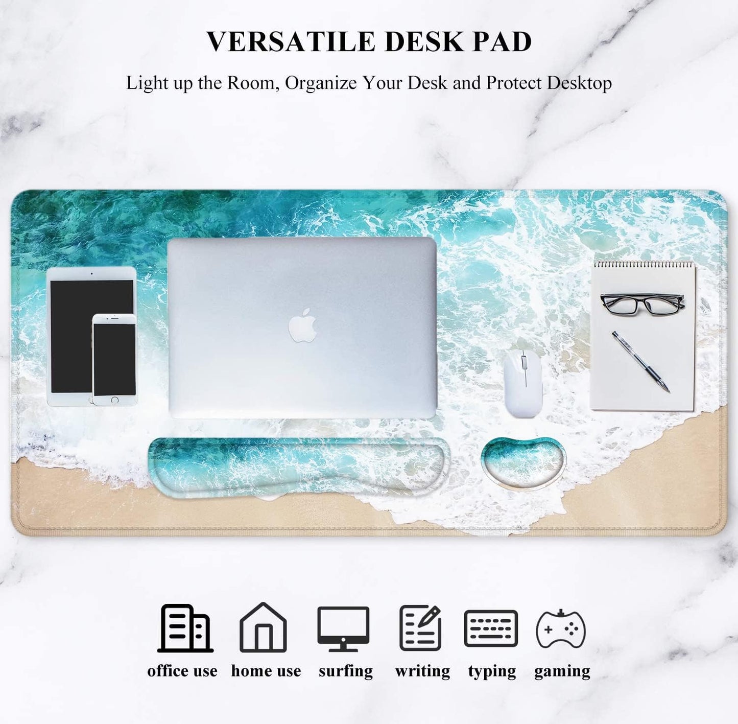 LATEEFAH Desk Mat, Mouse Pad with Wrist Rest, 4-In-1 Large Mouse Pads for Desk, Ergonomic Mouse Pad and Keyboard Wrist Rest Gaming Keyboard Mat for Office, Home