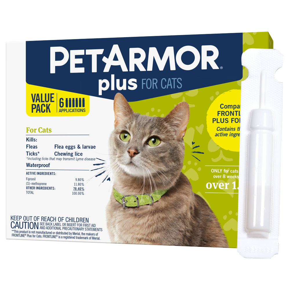 Petarmor plus Flea & Tick Prevention for Cats (Over 1.5 Lbs), 6 Treatments