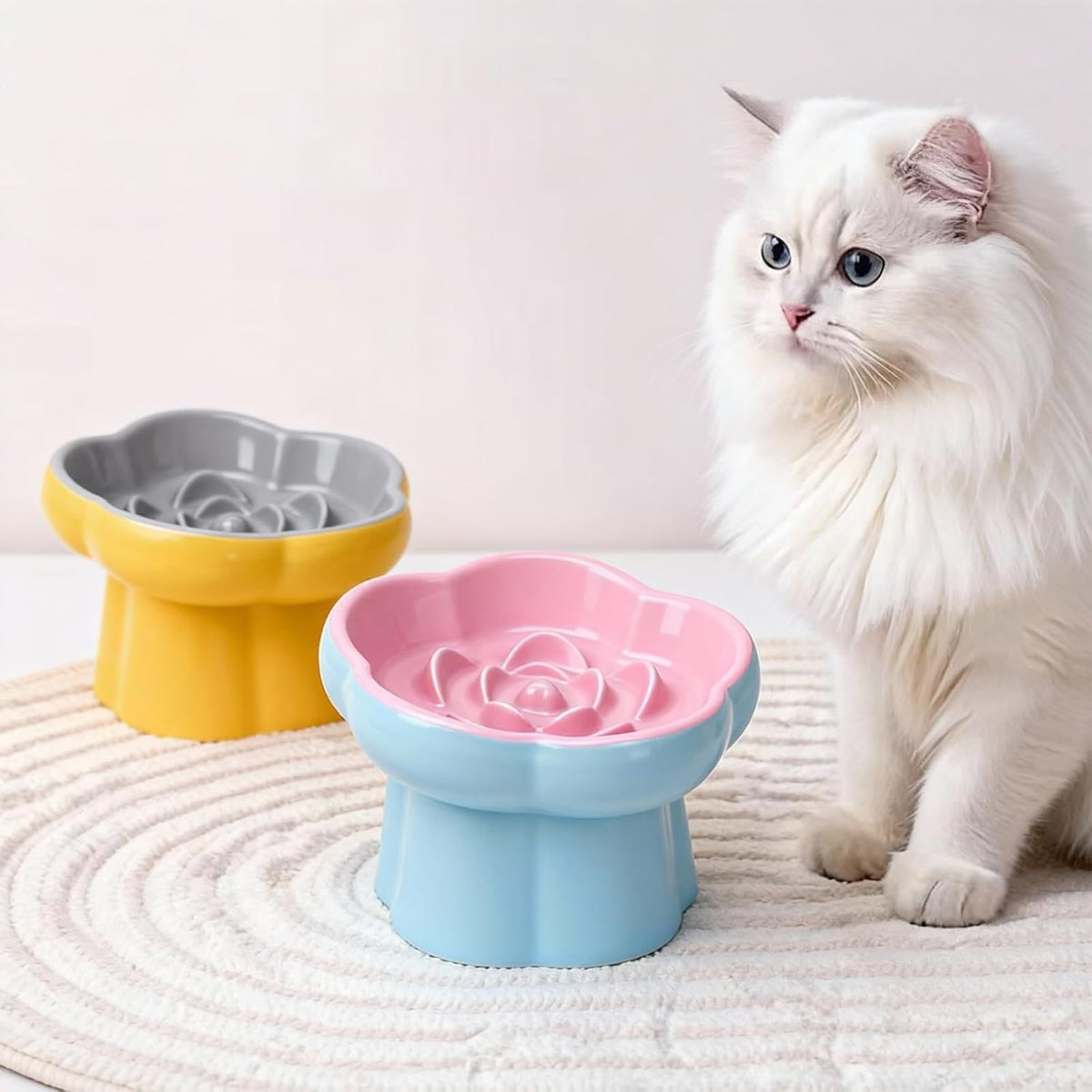 Ceramic Raised Slow Feeder Cat Bowl,Cat Slow Feeder,