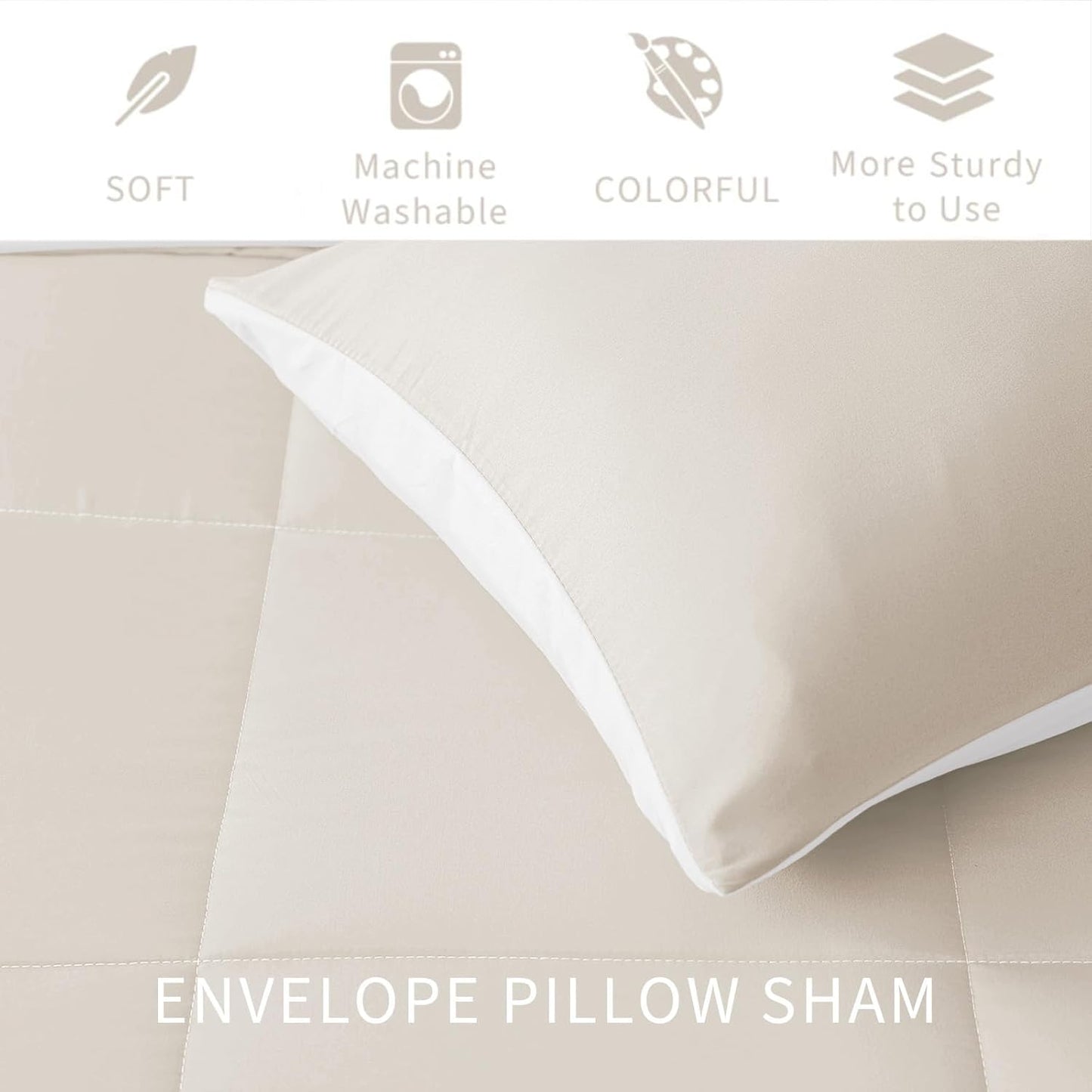 Exclusivo Mezcla Lightweight Reversible Queen Size Comforter Set, down Alternative Comforter with 2 Pillow Sham, Queen Size Bedding Set for All Seasons, Brich Beige/White