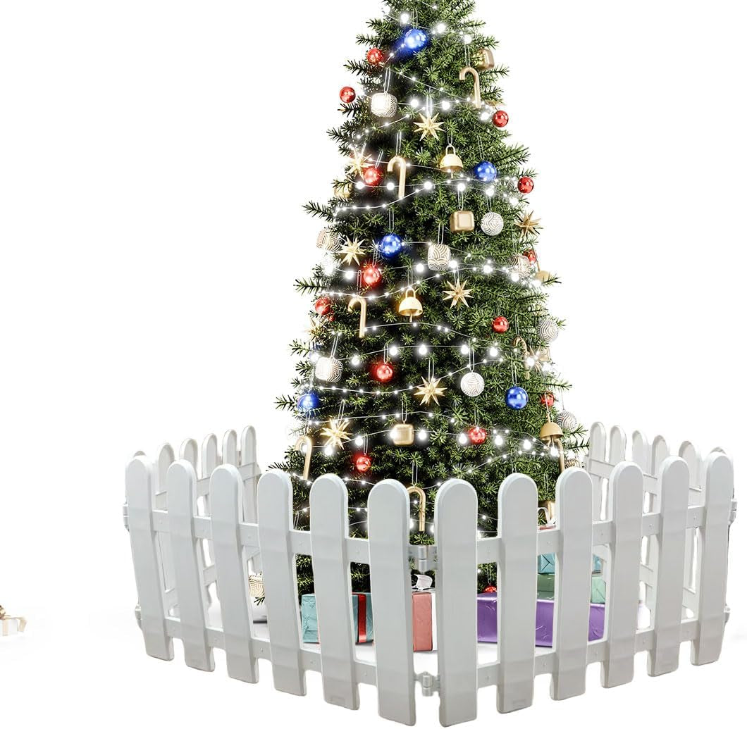 4 Pcs 11.8X19.7Inch White Plastic Picket Fence Christmas Xmas Tree Wedding Party Decoration Indoor Garden Border and Dog Cat Christmas Tree Protector (78.7 Inch in Total)