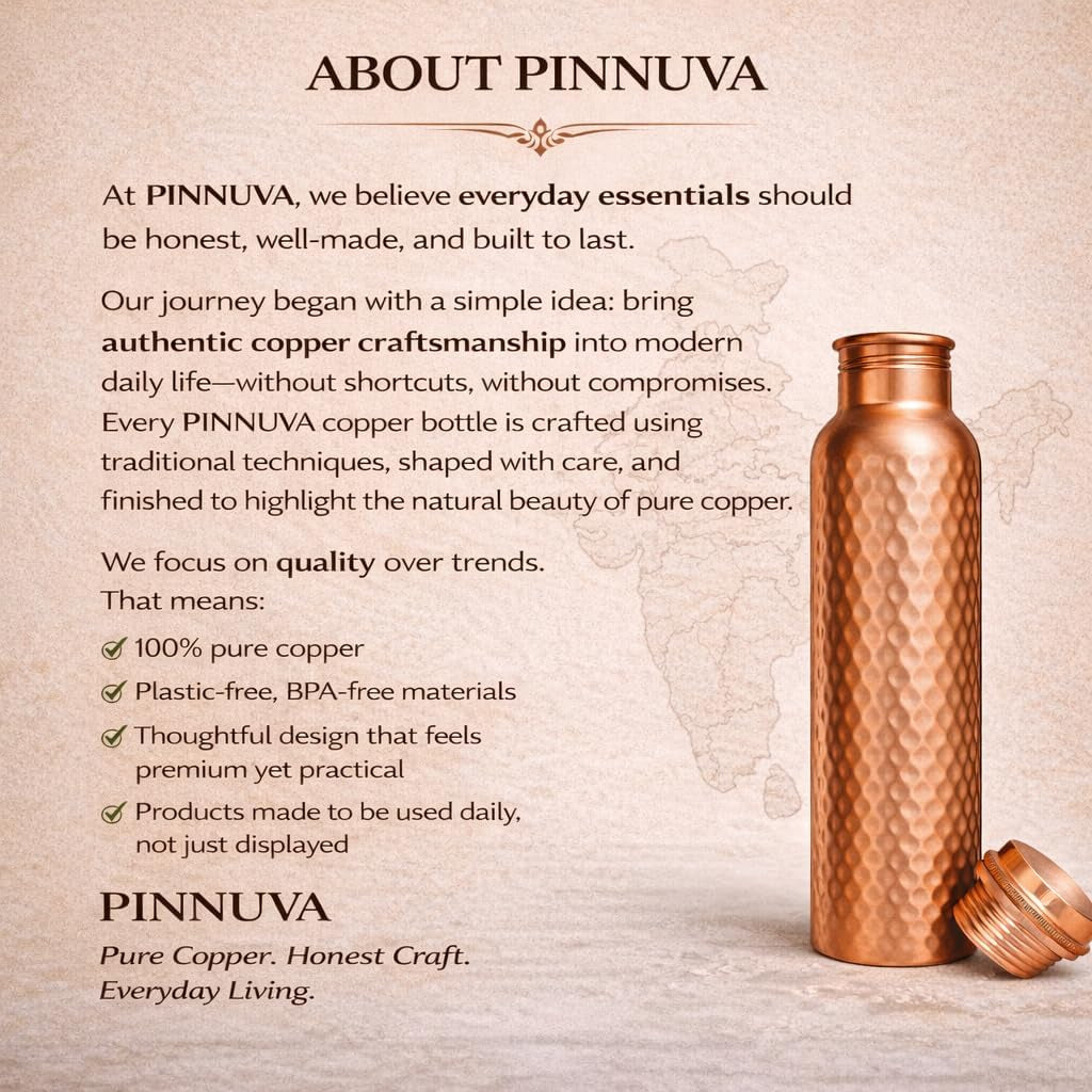 Copper Water Bottle 32Oz - Extra Large 100% Pure Ayurvedic Copper Water Bottle for Drinking, Wide Mouth, Leak-Proof Lid BPA Free Non-Insulated & Eco Friendly with Premium Quality