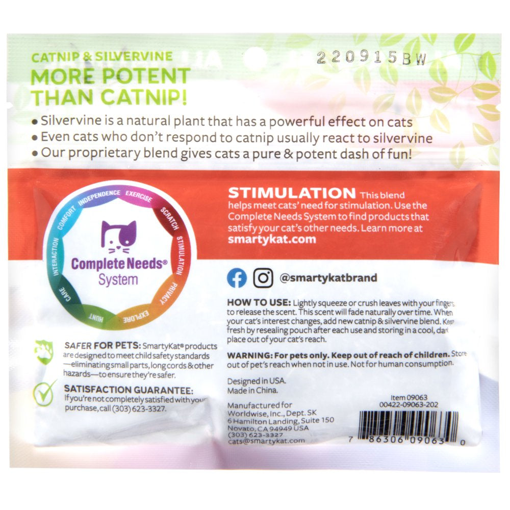 Smartykat Catnip with Silvervine, Pure & Potent Blend for Cats, Resealable Pouch, 0.5 Oz