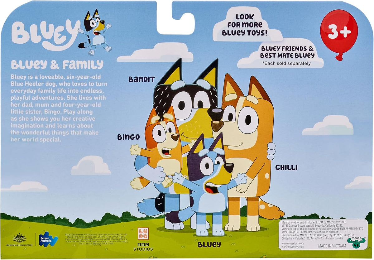 Bluey Family Figure 4-Pack, Poseable Toys with Bingo & Bandit