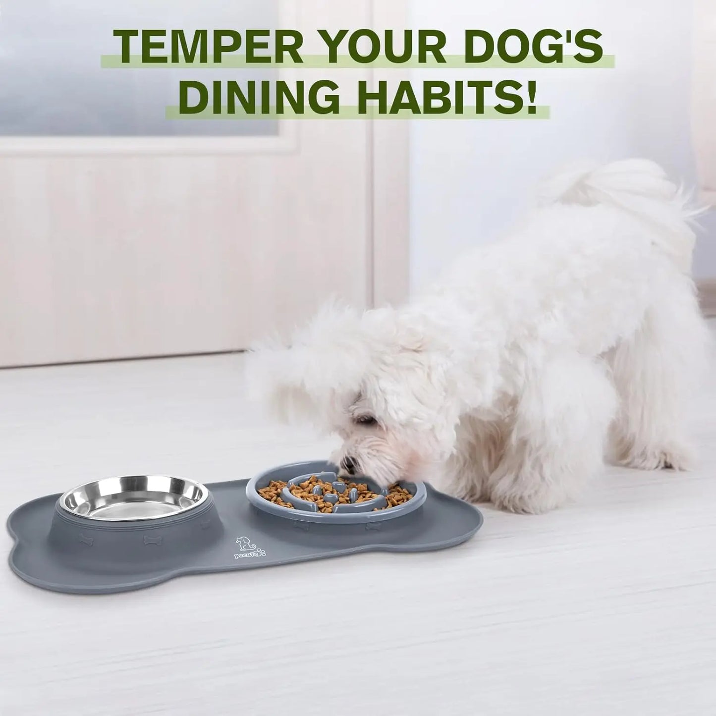 Pecute Slow Feeder Dog Bowls to Slow down Eating, Dog Bowl Slow Feeder with No-Spill Non-Skid Silicone Mat, Food-Grade Safe Dog Food Bowls Slow Feeder, Stainless Steel Dog Water Bowl for Dogs Cats