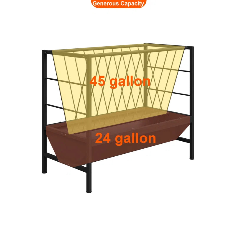 45-Gallon Heavy-Duty Pasture Hay & Grain Feeder with 24 Gallon Feed Pan, Livestock Feeding Trough Quick to Assemble, Feeding Goats, Calves, Cow, Horse for Farms