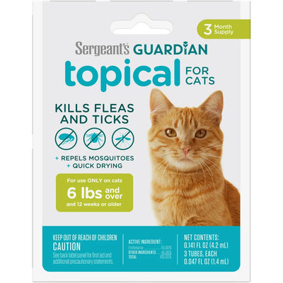 SERGEANT'S GUARDIAN Flea & Tick Topical for Cats, 6 Lbs and Over, 3 Count