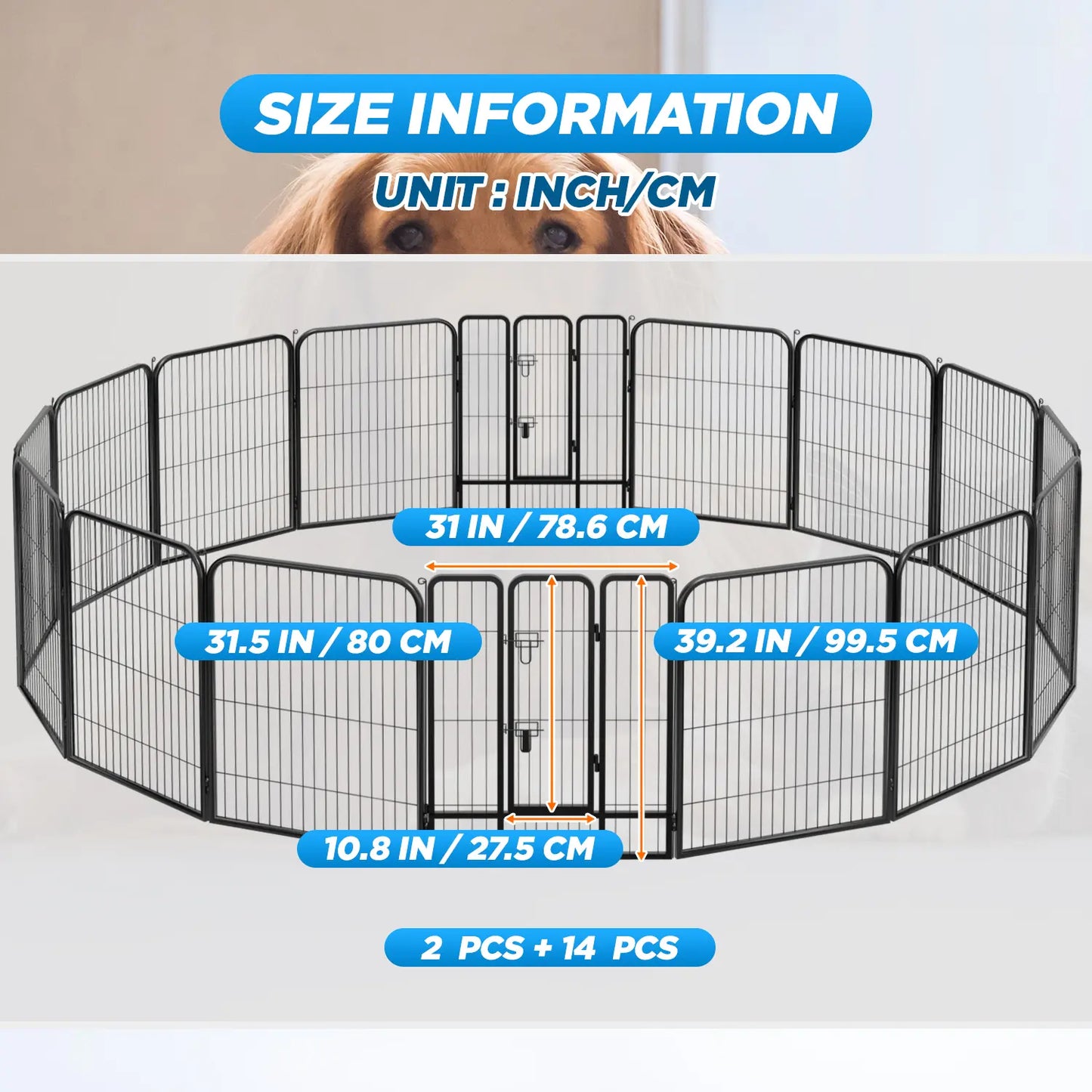 Dog Fence, 4/6/8/12/16 Panels 24"\32"\40"H Foldable Dog Playpen, Exercise Heavy Duty Metal Dog Cage for Yard, Lockable Double Door Pet Fence Indoor Outdoor Dog Pen for Large Medium Small Animals Pet