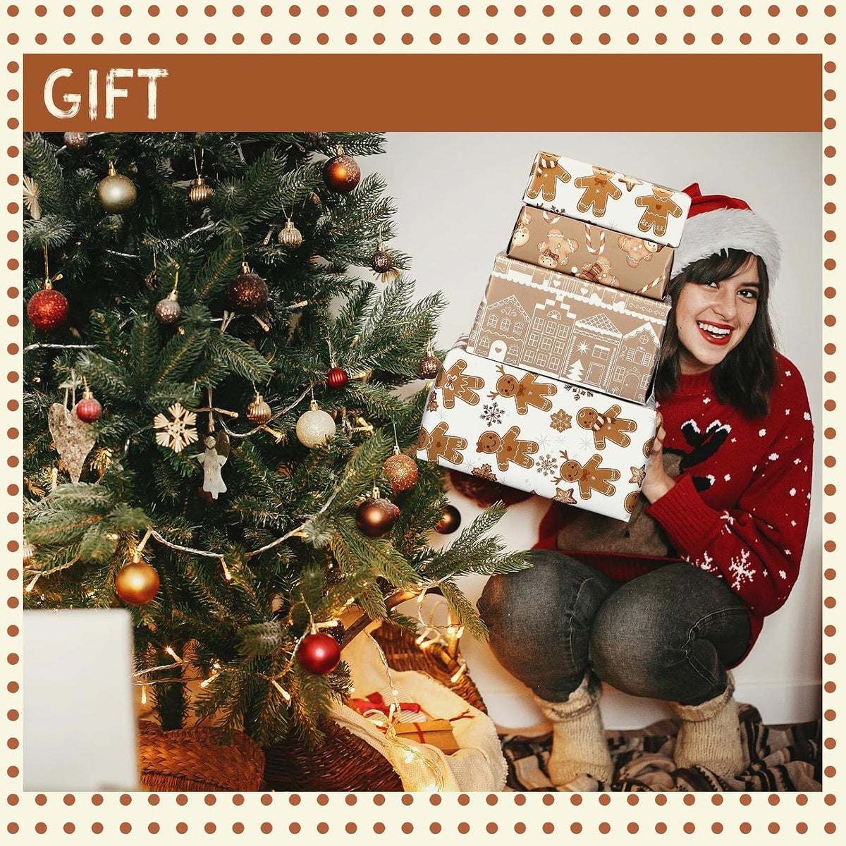 Watersay 12 Sheet Christmas Wrapping Paper, Gingerbread Man, Brown