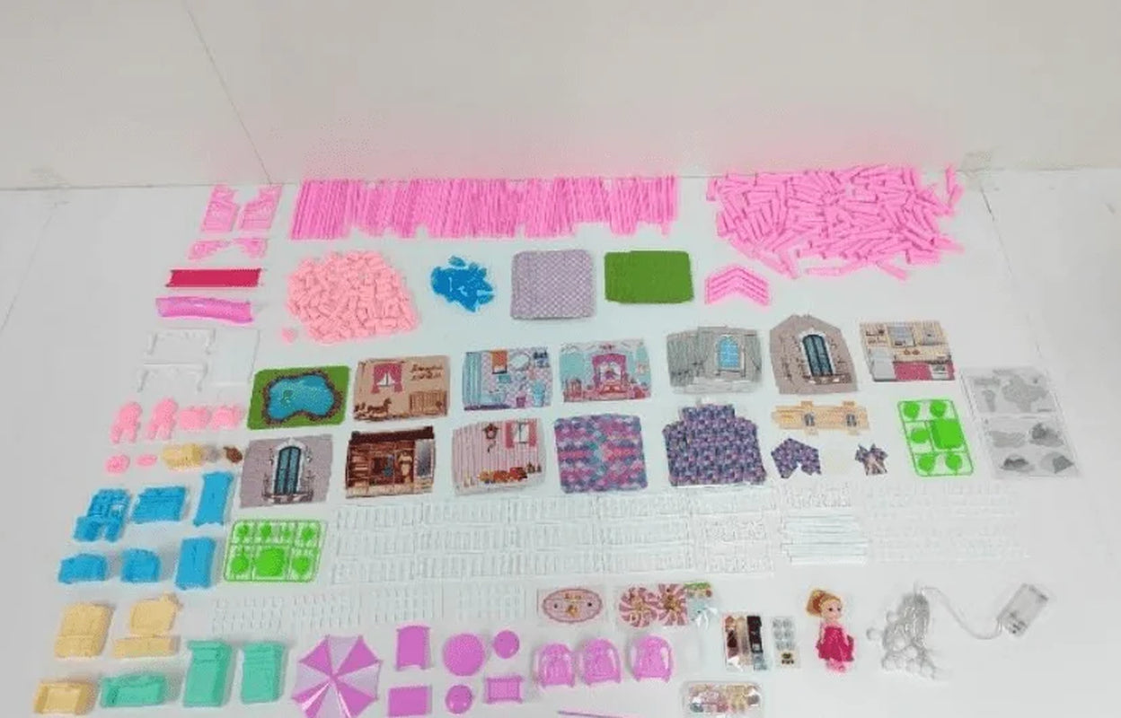Joystone Doll House for Girls, 5-Story 19 Rooms Huge Dollhouse Playset with LED Lights, 2 Dolls, Furnitures, Accessories, DIY Pretend Play House Toys Gifts for Kids, Pink