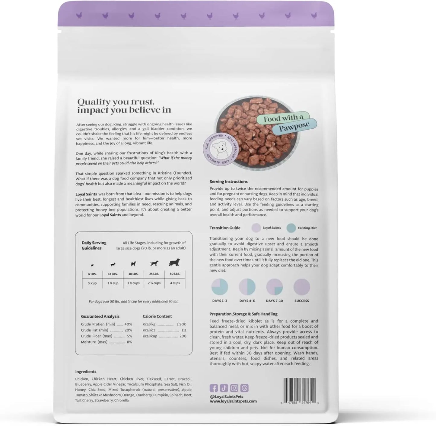 Loyal Saints Premium Freeze-Dried Chicken Dog Food 5Oz - Healthy, High Protein, and Grain-Free Raw Chicken Nuggets - Complete and Balanced Meal Topper, Snack, Dog Food & Picky Eater Favorite - Made in the USA - Woman Owned - Dog Nutrition - Dog Treat