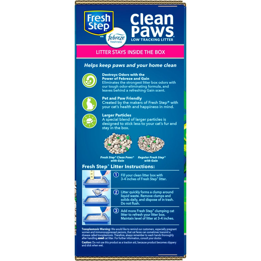 Fresh Step Clean Paws Cat Litter, Low-Tracking Clumping Litter with Febreze and Gain, 22.5 Lbs