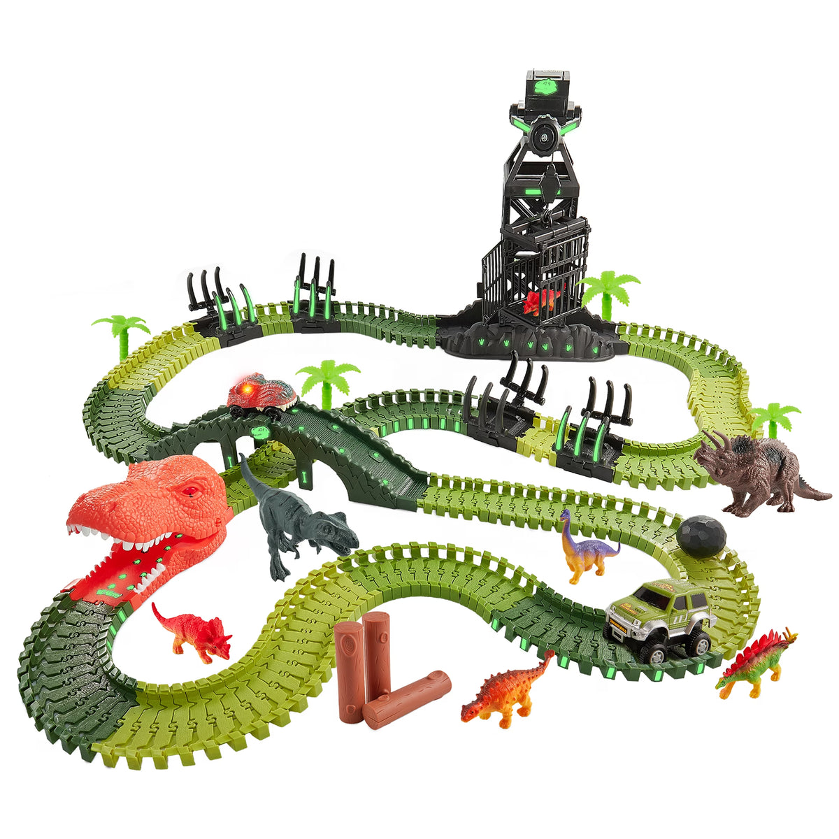 USA Toyz Dinosaur Race Track STEM Playset 225 Pieces Summer Toy for Kids Ages 3+