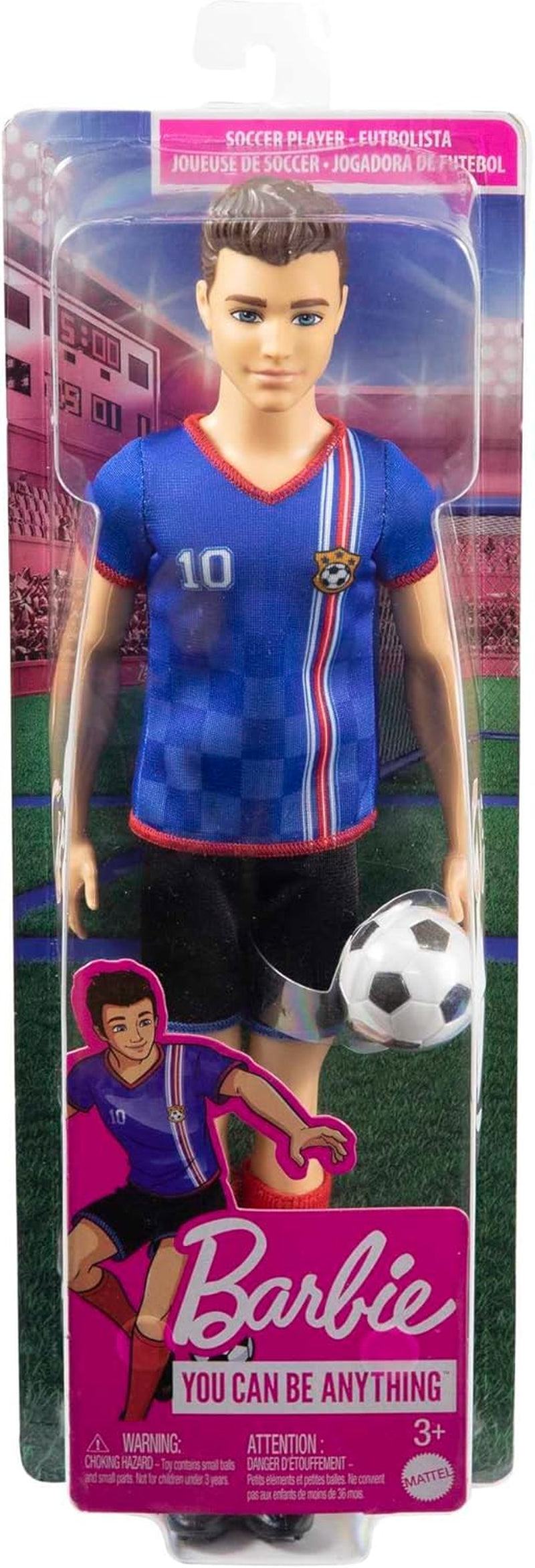 Barbie Careers Ken Fashion Doll & Accessory, Soccer Player with Cropped Hair, #10 Uniform, Tall Socks, Cleats & Ball | Cropped Hair, #10 Uniform, Tall Socks, Cleats & Ball