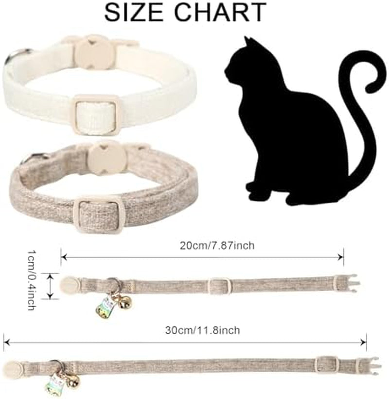 Cat Collar,2 Pack White Hemp Cat Collars Breakaway with Bell, DOGWONG Safety Buckle Wedding Cat Collar for Girl Boy Cats and Small Dogs,Adjustable 7-12 Inch,Pet Supplies Accessories