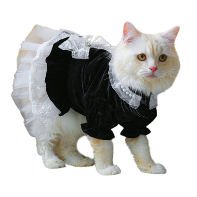 ZPAQI Cat Outfits for Cats Only Pet Costume Dog Clothes Black Dress for Girl Dogs