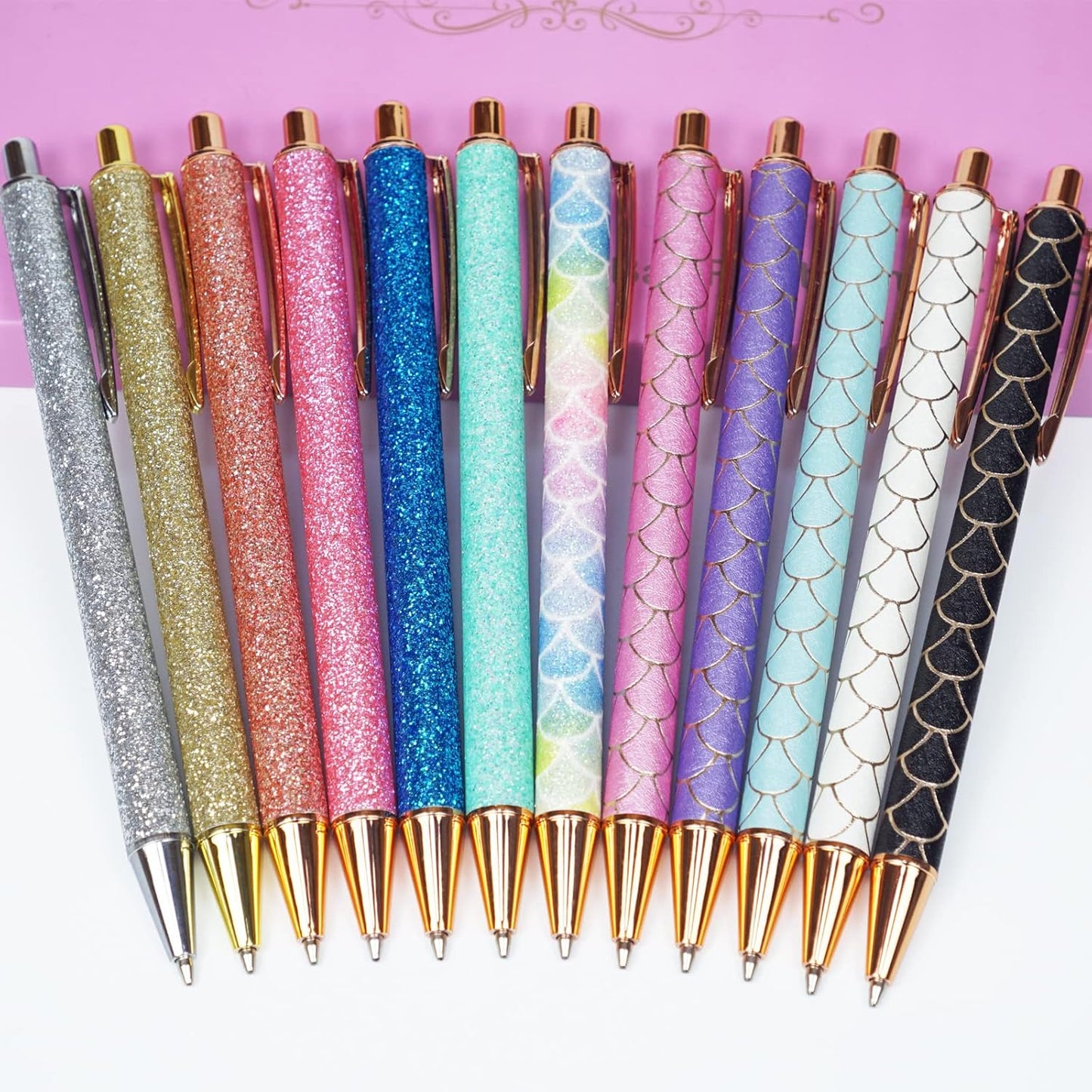 U-RIGHT 12 Pcs Fancy Pens for Journaling, Cute Pens for Women, Retractable Pretty Fun Pens for Nurses Waitress