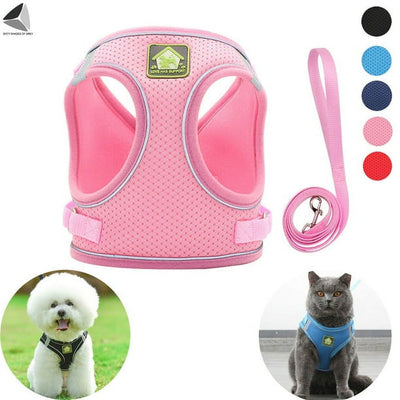 PULLIMORE No Pull Dog Harness No Choke Reflective Pet Vest Adjustable Breathable Mesh Harnesses with Leash for Small Dogs Cats Walking (S, Pink)