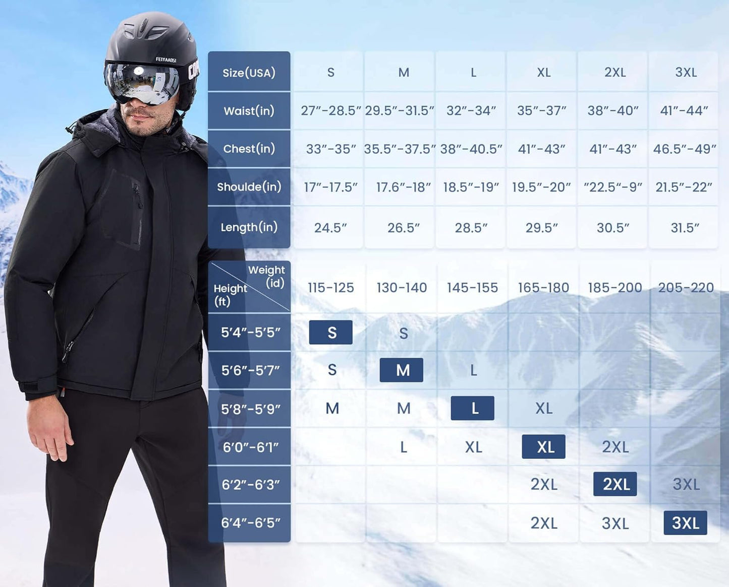 WULFUL Men'S Waterproof Ski Jacket Warm Winter Coats Windproof Winter Jackets for Men Fleece Lined Windbreaker with Hood