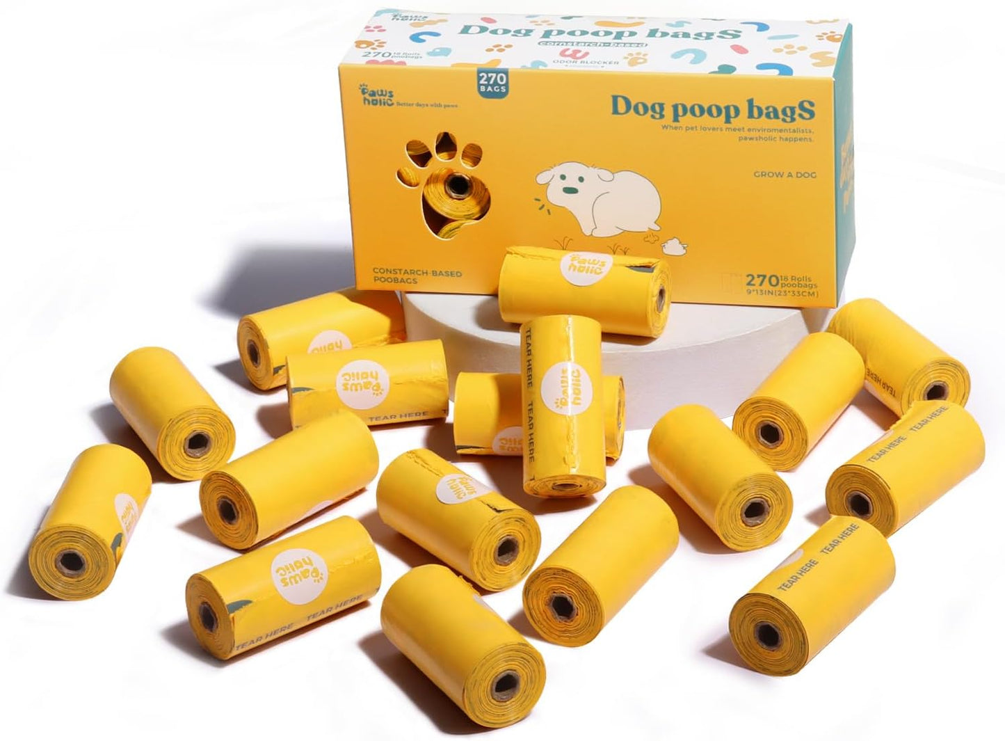 Dog Poop Bags Rolls Extra Thick and Guaranteed Leak Proof Poop Bags for Dogs,270 Count 18 Rolls,Unscented,Cornstarch Based Doggie Poop Bag for Puppy and Big Dogs
