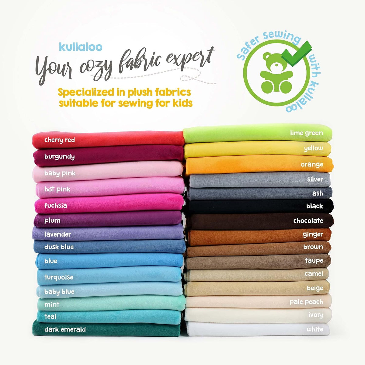 Kullaloo Plush Fabric | Precut Fabric Bundle: 5 Pieces Solid Minky Fabric for Sewing | 19.5X29.5 Each | for Plushies, Baby Blankets, Pillows, Dog Beds, Apparel | Pastel Colors Minky Fabric Pack