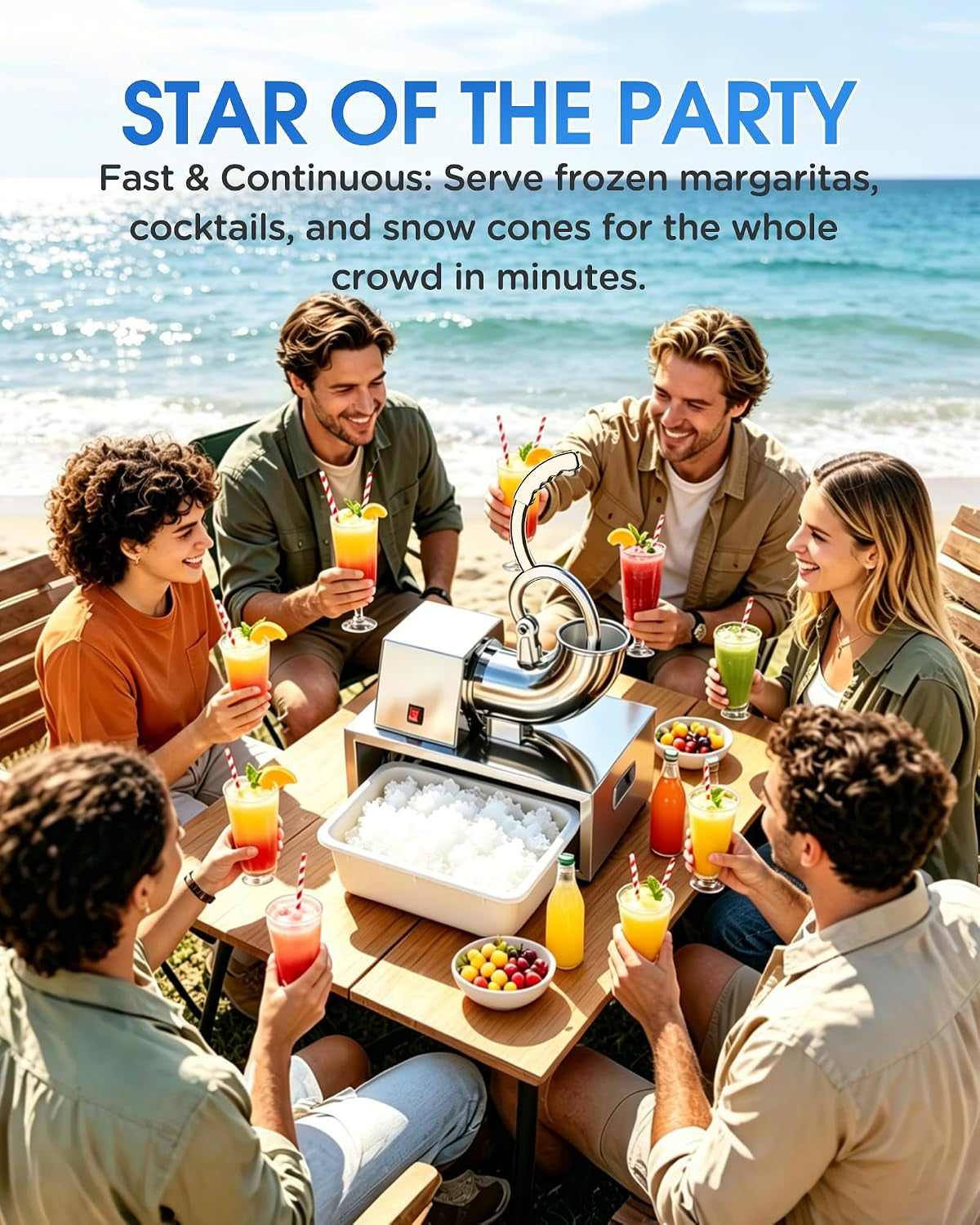 Commercial Snow Cone Machine, 440LB/H Professional Shaved Ice Machine, 350W Electric Ice Crusher, Silver Stainless Steel, Fluffy Shave Ice Machines for Home, Parties, Dessert Shops & Bars