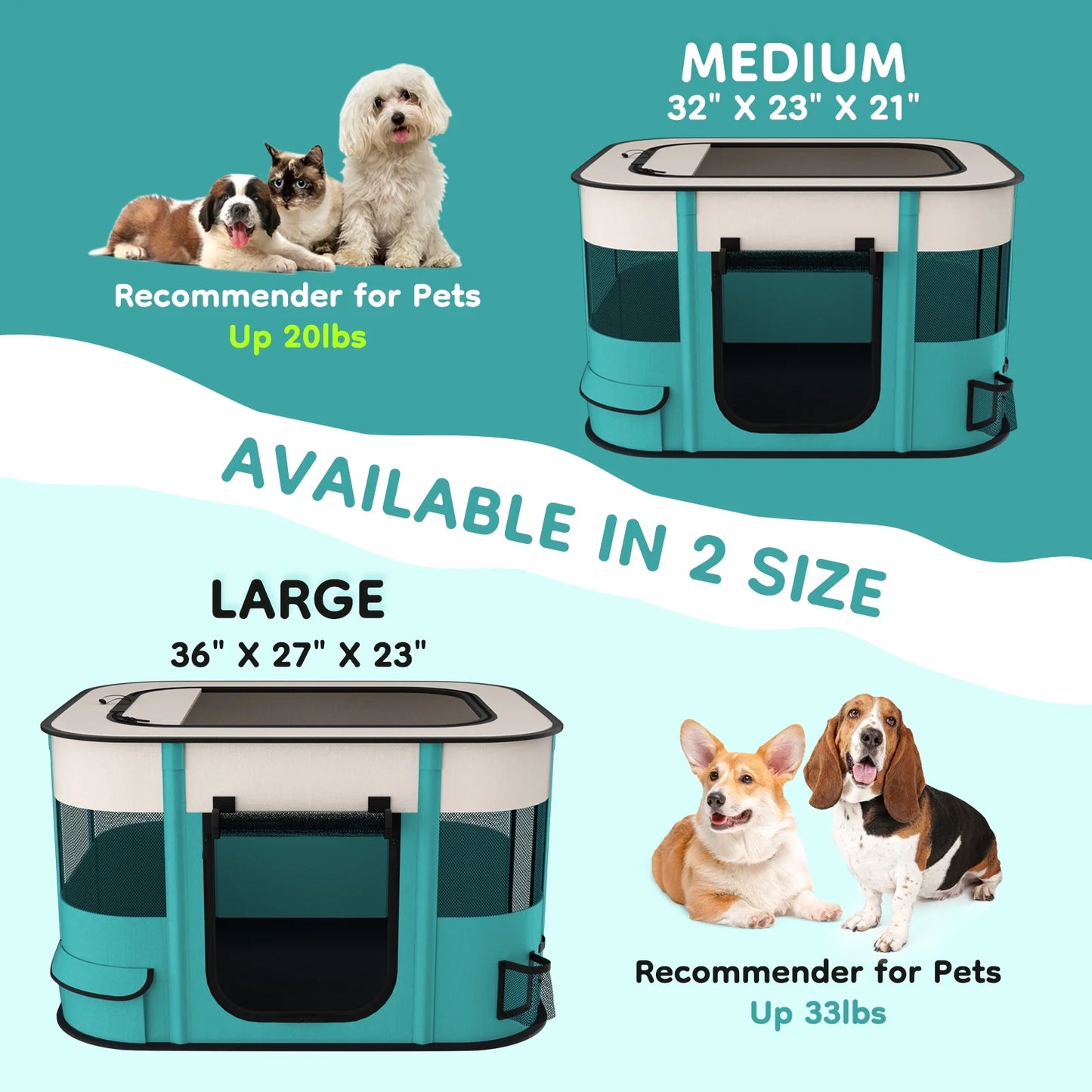 BEBANG Pet Playpen, Foldable Portable Dog Cat Playpens Exercise Kennel Tent, Removable Shade Cover, Indoor Outdoor Travel Camping Use(M)