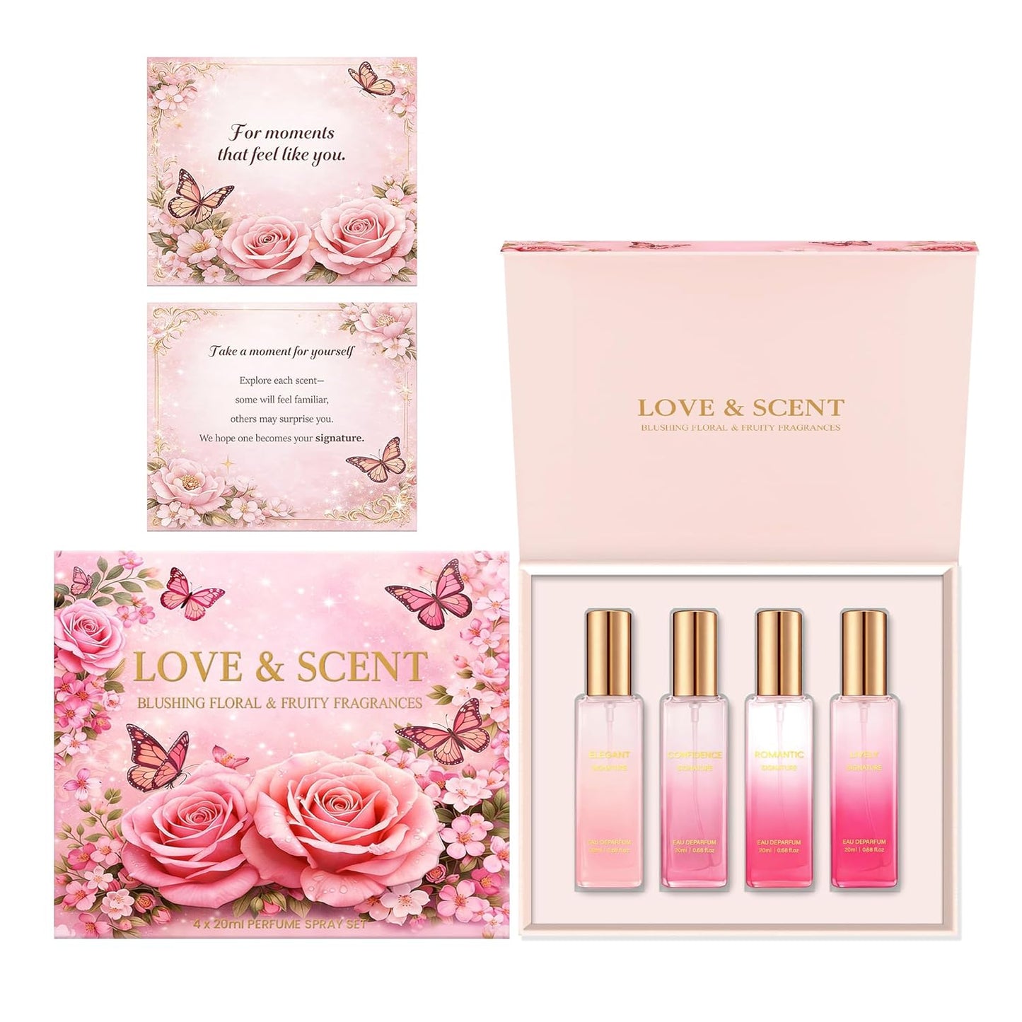 Perfume Gift Set for Women, 4 X 20Ml Eau De Parfum Spray, Floral & Fruity Fragrance Set (Elegant, Confidence, Romantic, Lively), Travel Size Perfume, Gifts for Women, Wife, Girlfriend & Mom