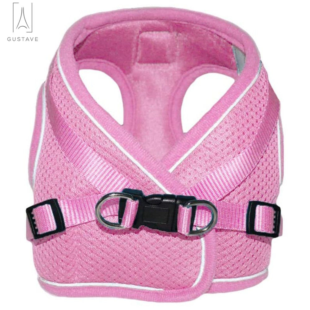 Gustave Soft Mesh Pet Dog Harness and Leash Set, No-Pull Pet Harness Adjustable Reflective Breathable Mesh for Small Medium Dogs and Cats (Pink, Size S)