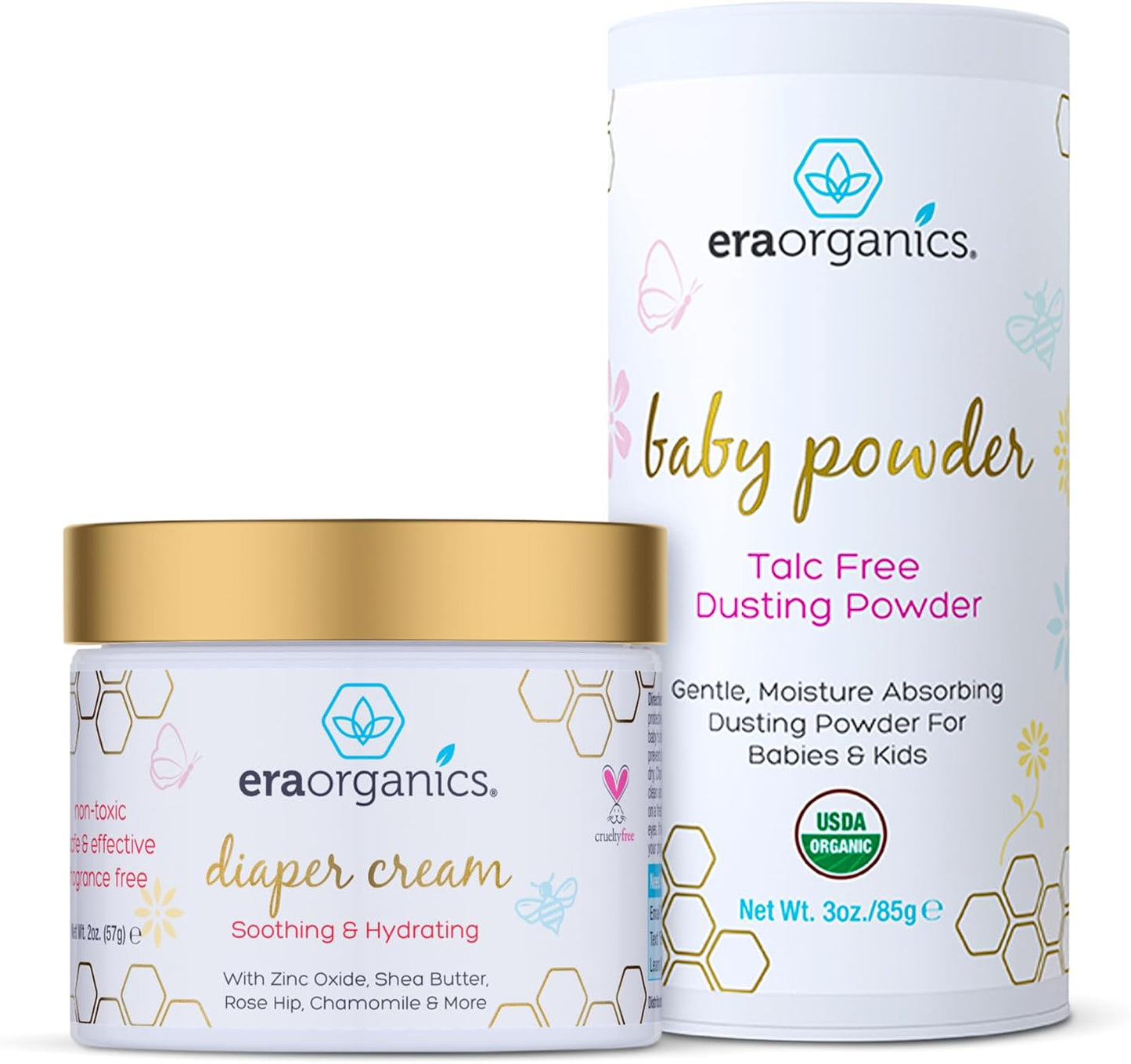 Organic Baby Powder & Diaper Rash Cream– USDA Organic Talc-Free Powder & Zinc Oxide Diaper Cream to Help Soothe, Moisturize & Protect Delicate Skin