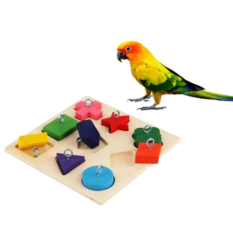 Bird Training Toys Puzzle Building Blocks Wooden Block Puzzle Toy for Parrot Budgies Parakeet Lovebird Cockatiel Conure Cage Toy