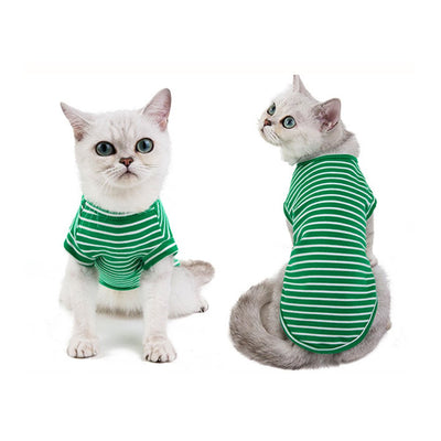 Comfortable Cotton Stripe Pet Shirt Fashion Cat Clothes Pet Leisure Costume for Cat Kitten (Green, Size M)