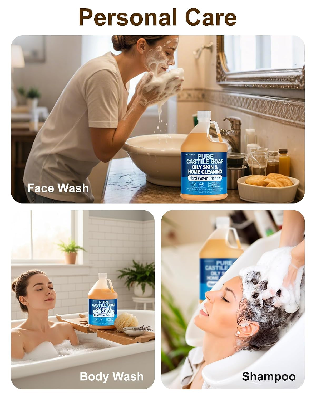 1 Gallon Pure Castile Soap Liquid EWG Verified Unscented | Oily Skin&Hard Water Friendly Organic Castille Hand Soap Refill, 128 Oz, Home Cleaning, Body Wash, , Concentrate Unscented