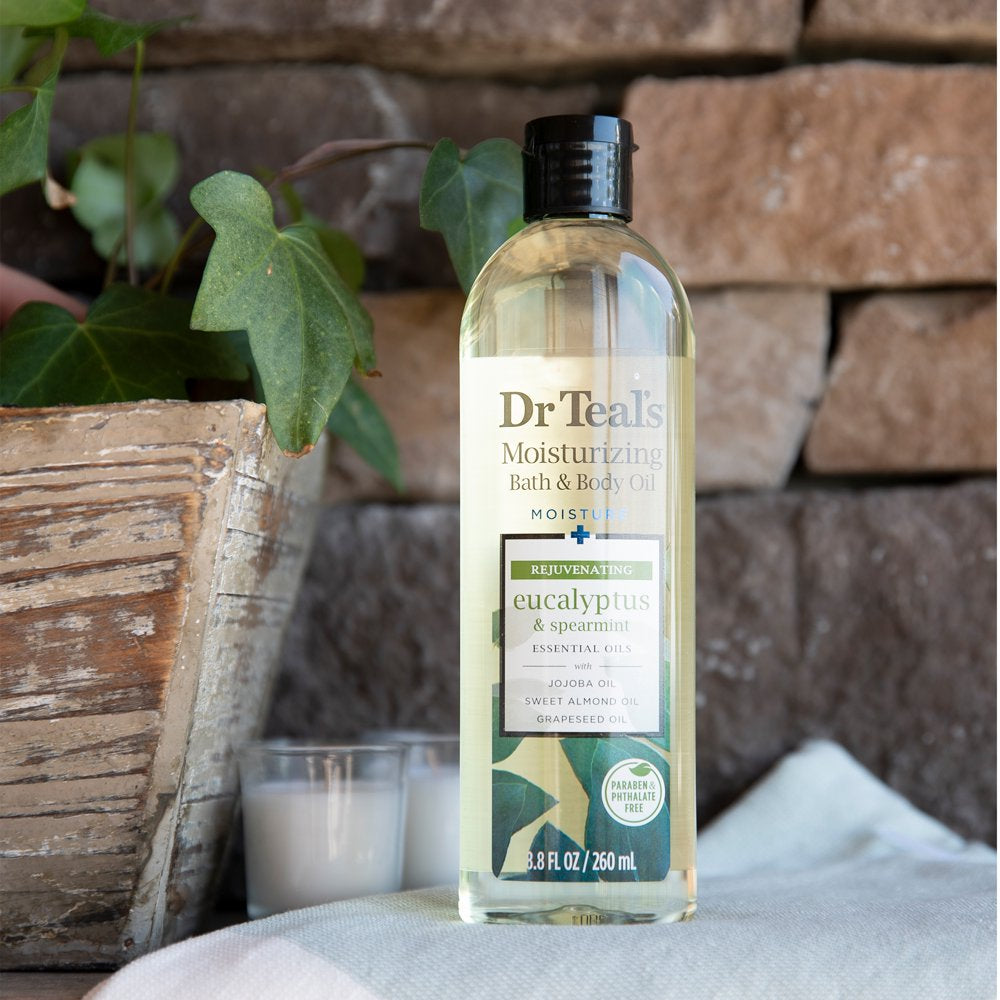 Dr Teal'S Bath & Body Oil, Moisture + Rejuvenating Eucalyptus & Spearmint Essential Oils, 8.8 Fl Oz.