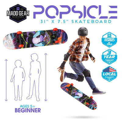 Madd Gear 31 X 7 Inch Double Kicktail Beginner Complete Skateboard with Maple Deck