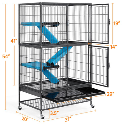Smilemart Rolling Metal Cage 2-Story Small Animal Cage for Adult Rats/Ferrets/Chinchillas/Guinea Pigs with Removable Ramps & Platforms, Hammered Black