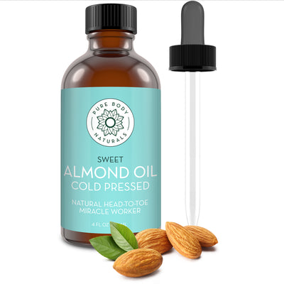 Sweet Almond Oil for Hair, Skin, and Nails, Therapeutic Carrier Oil 4Fl Oz by Pure Body Naturals