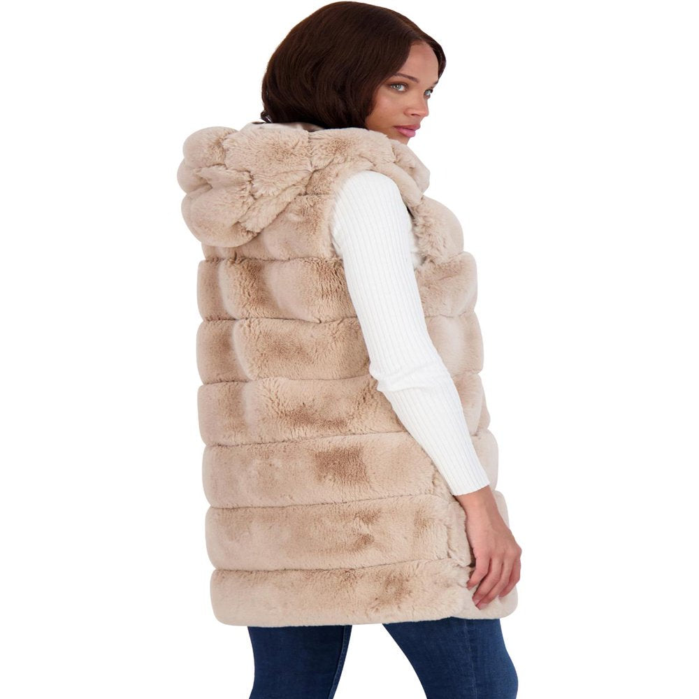 Via Spiga Women'S Grooved Faux Fur Hooded Vest